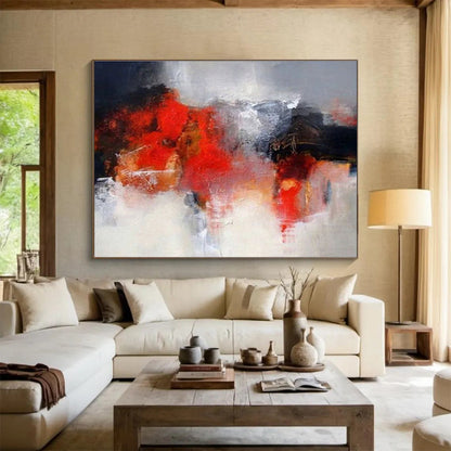“Red & Gray Abstract” Abstract Action Painting On Canvas DKH430