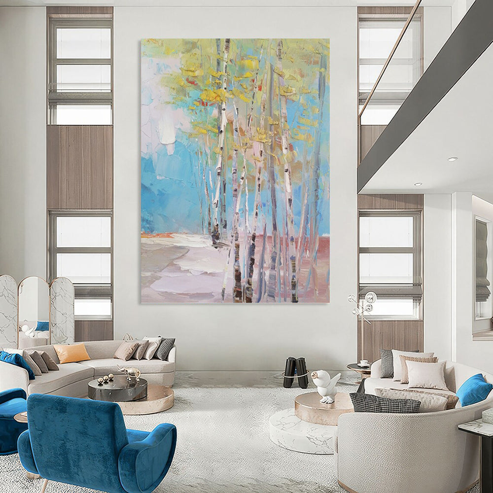 Colorful Birch Grove - Impressionistic Landscape Painting On Canvas DKH1300