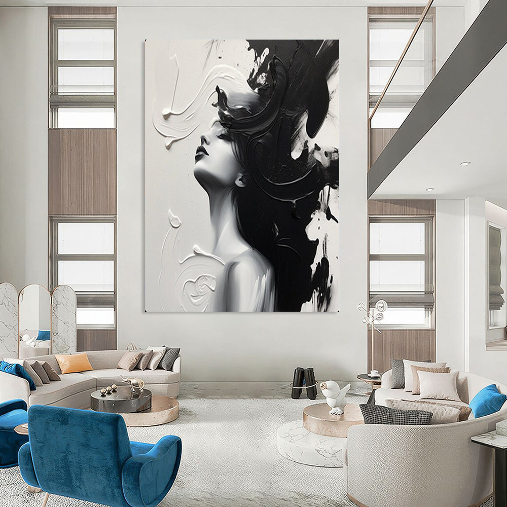 “Monochrome Abstract Woman” – Textured Impressionistic Portrait Painting On Canvas CT2143