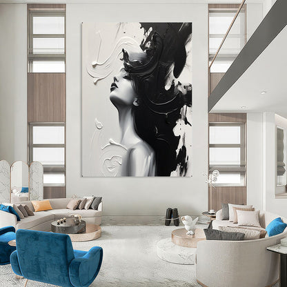 “Monochrome Abstract Woman” – Textured Impressionistic Portrait Painting On Canvas CT2143