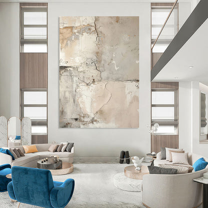 Cracked Neutral Textures - Abstract Textured Painting On Canvas DKH1251