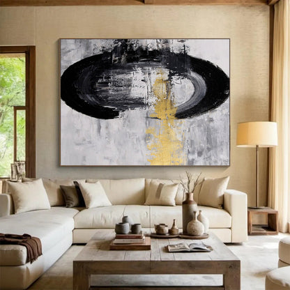 “Minimalist Black and Gold - Abstract Shapes on White” Painting On Canvas DKH016