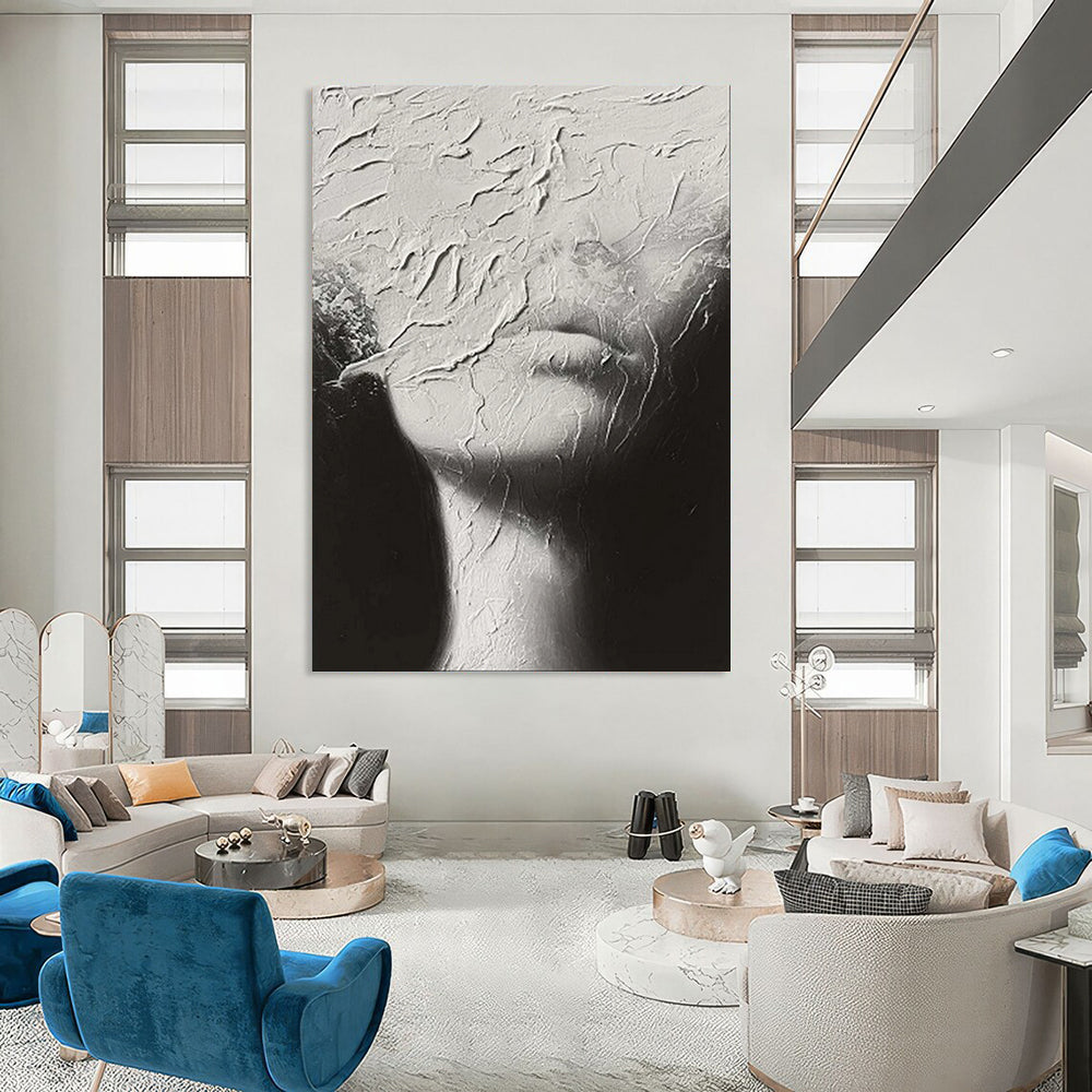 “Textured Veil” - Abstract Monochrome Plaster - Effect Art on Canvas CT1871