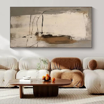 Neutral Tones with Black Lines - Abstract Expressionist Ink & Acrylic On Canvas CT1305
