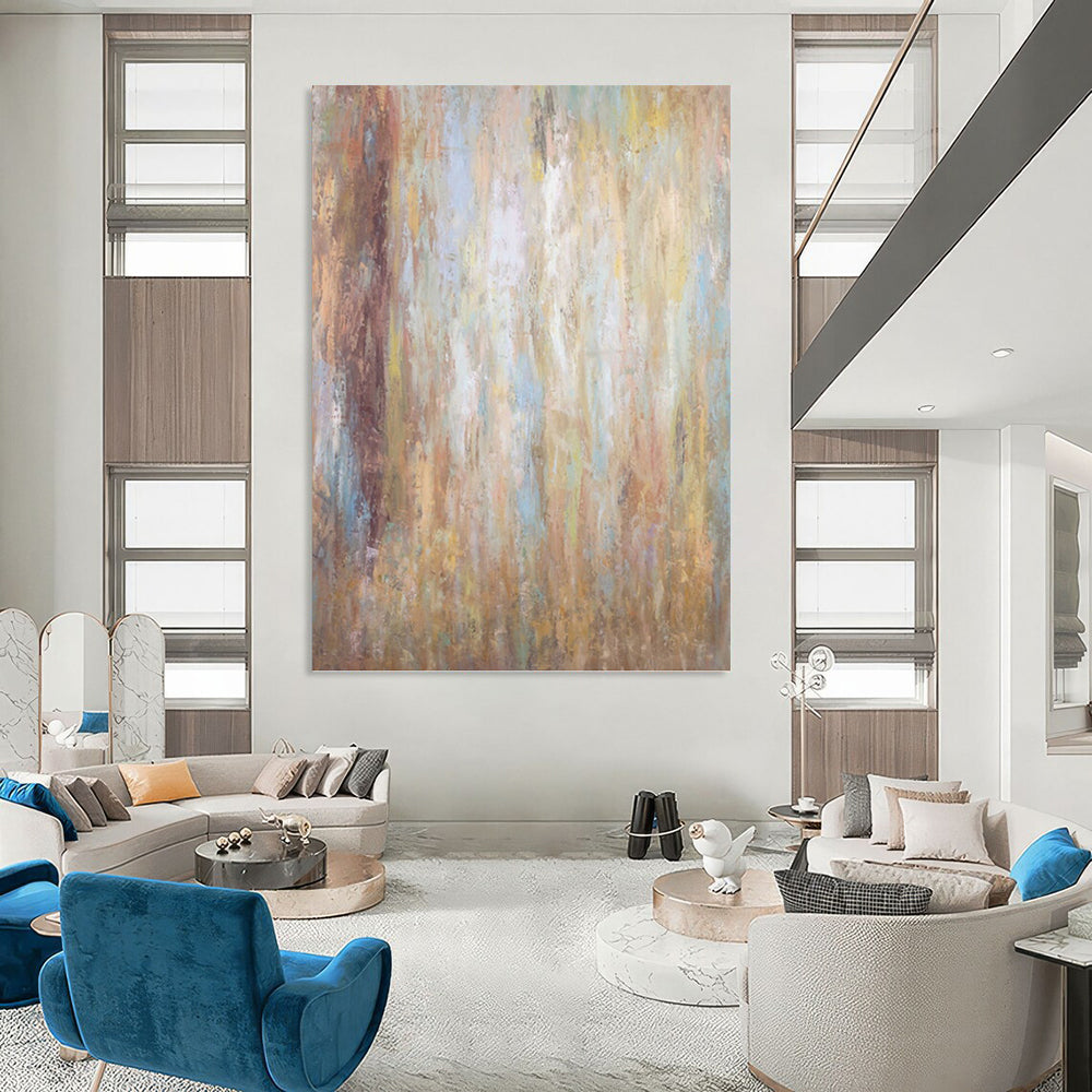 “Warm - Toned Abstract Layers” - Beige, Brown & Blue Textured Painting On Canvas DKH0946