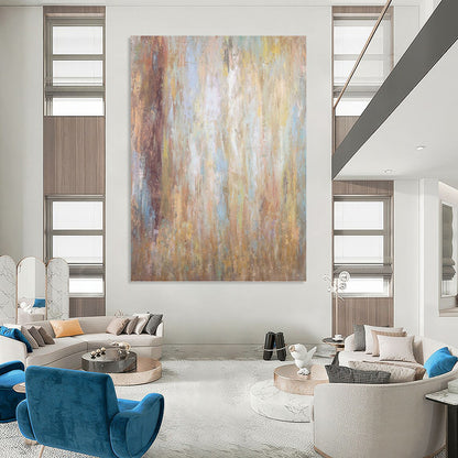 “Warm - Toned Abstract Layers” - Beige, Brown & Blue Textured Painting On Canvas DKH0946