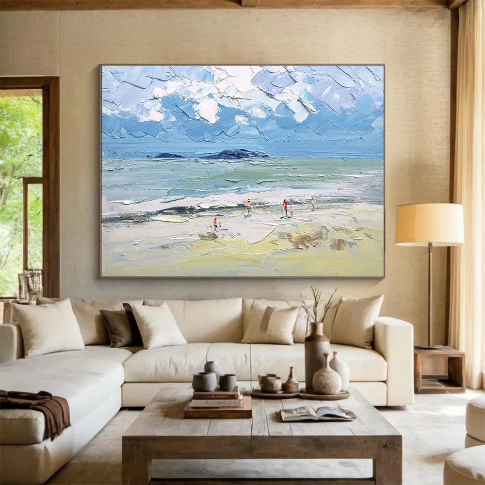 Textured Beach Scene - Impasto Seascape Painting On Canvas DKH628