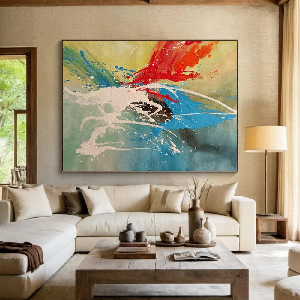 “Splattered Color Burst” - Energetic Abstract Painting On Canvas DKH843