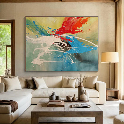 “Splattered Color Burst” - Energetic Abstract Painting On Canvas DKH843