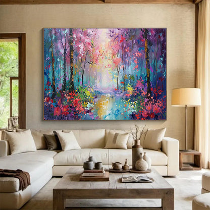 “Enchanted Colorful Forest” - Vivid Multicolor Impressionistic Landscape Painting On Canvas DKH765