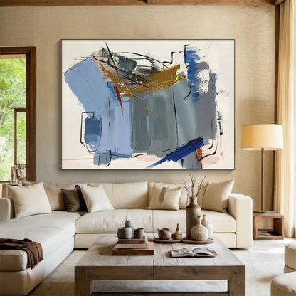 “Blue - Gray - Gold Abstract Fusion” ，Abstract Acrylic Painting CT0804