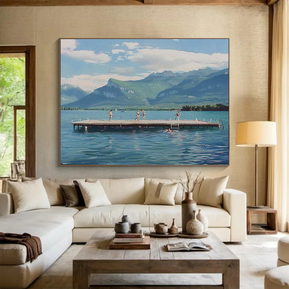 Realistic Landscape “Lakeside Leisure” Painting On Canvas DKH093