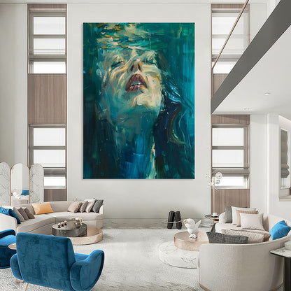 “Underwater Serenity in Teal” – Impasto Portrait Painting On Canvas CT2121
