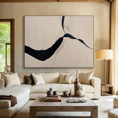 Beige and Black Abstract “Simple Elegant Flow” Painting On Canvas DKH145