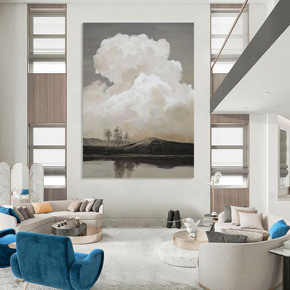 Monochromatic Cloudscape Over Water - Landscape Painting On Canvas DKH1439