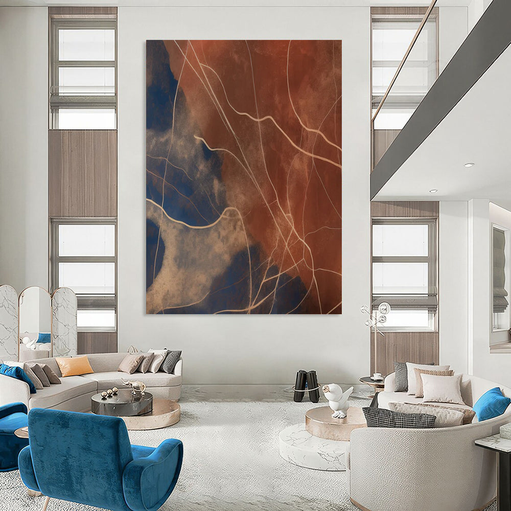 “Blue - Brown Line Abstract” - Minimalist Abstract Painting On Canvas DTP120