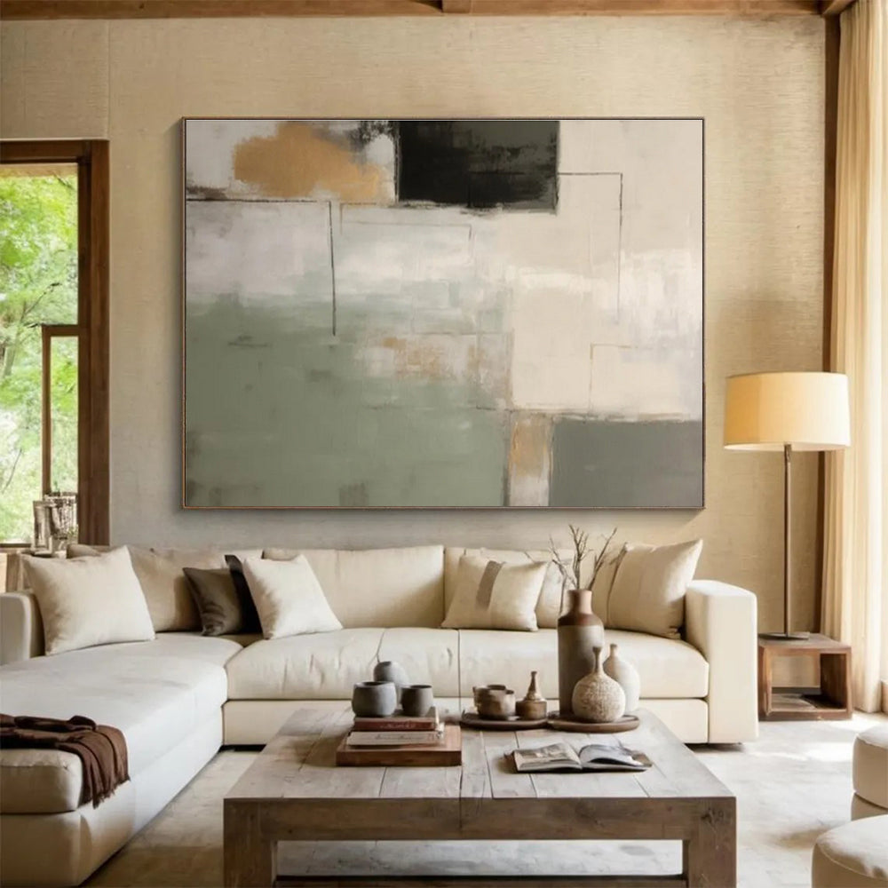 Geometric Neutral Abstract Painting On Canvas DKH328