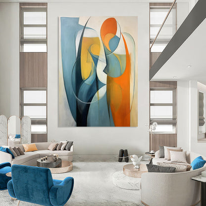 “Abstract Figures 1” - Blue, Orange & White Abstract Painting On Canvas CT2233