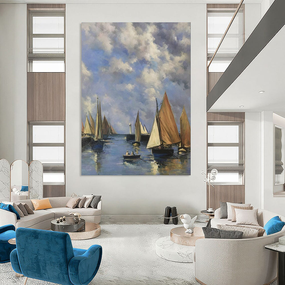 “Sailboats on a Calm Sea” - Impressionistic Marine Painting CT1994