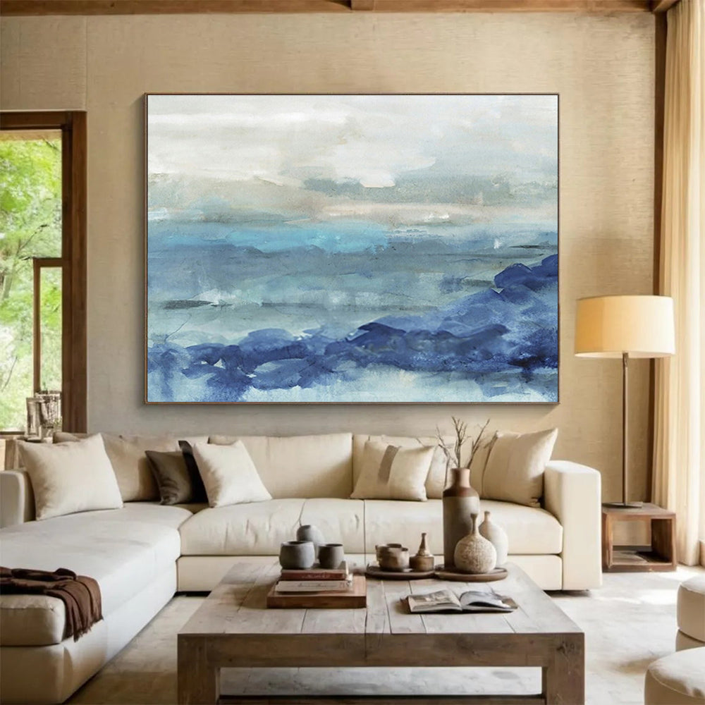 “Blue Abstract Seaside” Abstract Watercolor - Inspired Painting On Canvas DKH414