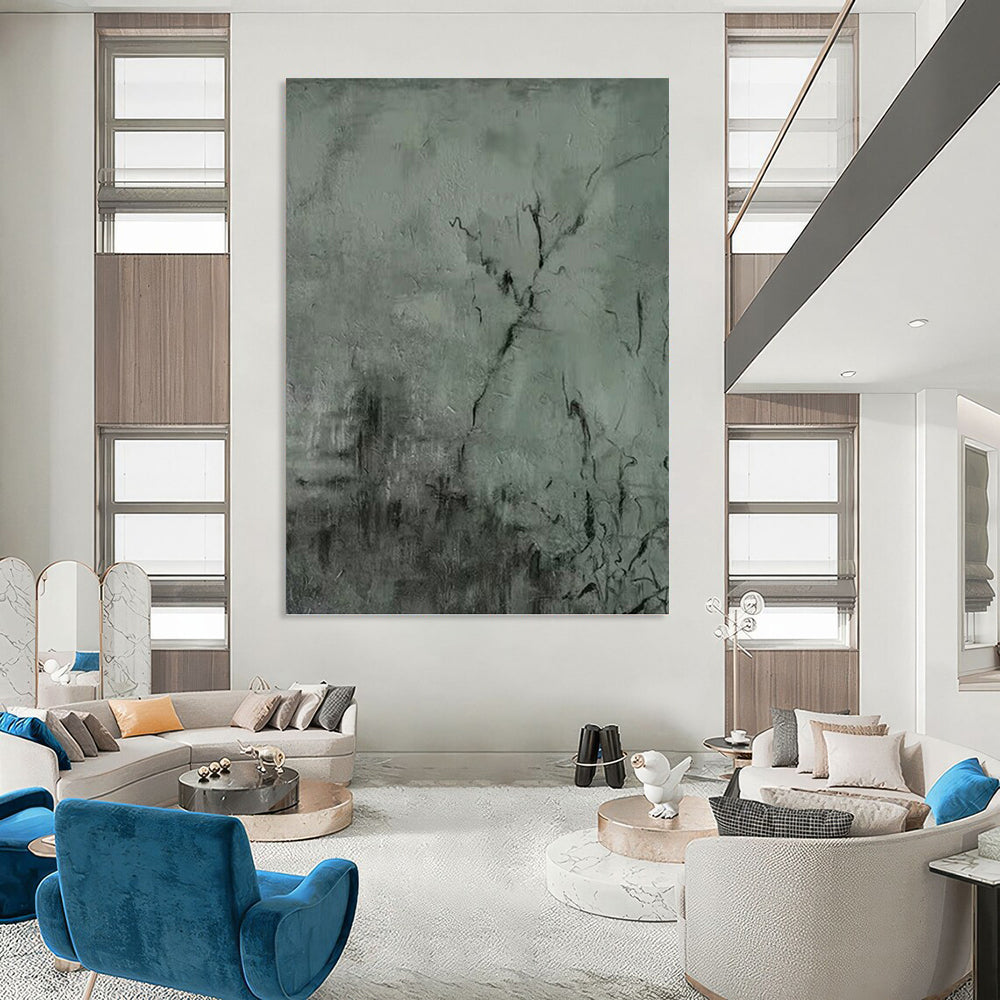“Gray Textured Abstract” - Gray & Black Textured Abstract Painting On Canvas DKH1205