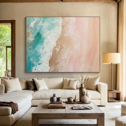 Pastel Ocean Waves, “Blush Beach” - Abstract Seascape Acrylic Painting CT0751