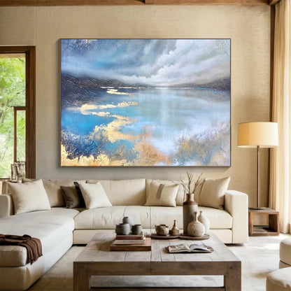 Serene Lake Reflections - Textured Landscape Painting On Canvas DLZ192