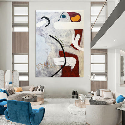 “Gray - Toned Abstract with Red, White, and Colorful Accents” - Expressive Abstract Painting On Canvas DKH1108