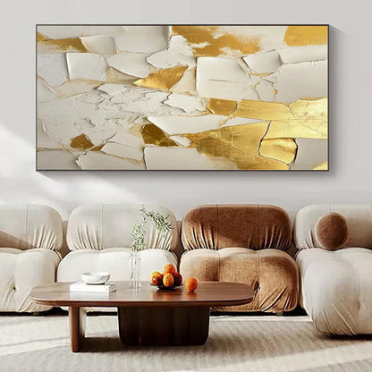 White - Gold Broken Texture - Mixed - Media Abstract Painting CT1381