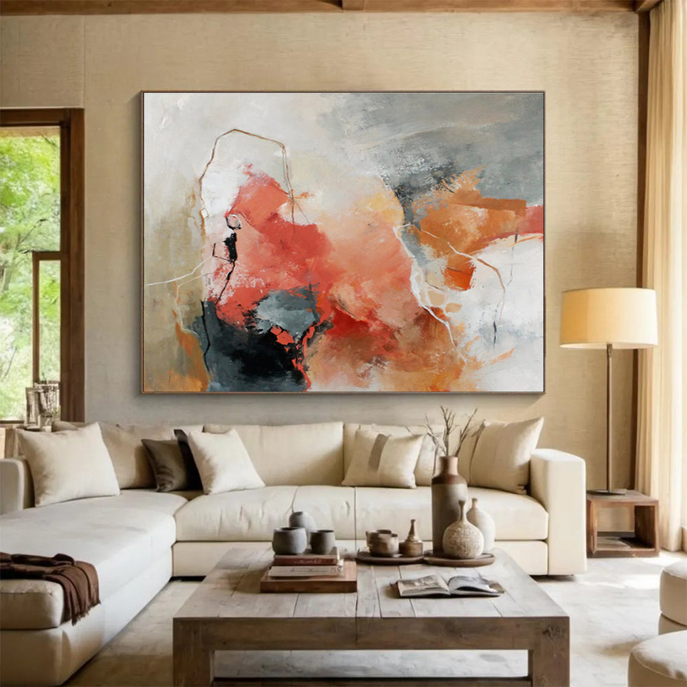 “Coral - Gray Abstract Emotions” Abstract Acrylic Painting On Canvas DKH515