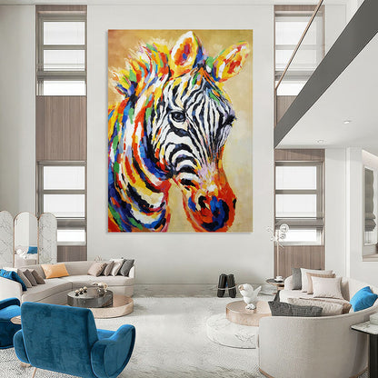 Colorful Zebra Portrait in Vibrant Hues - Wildlife Painting On Canvas DKH1442