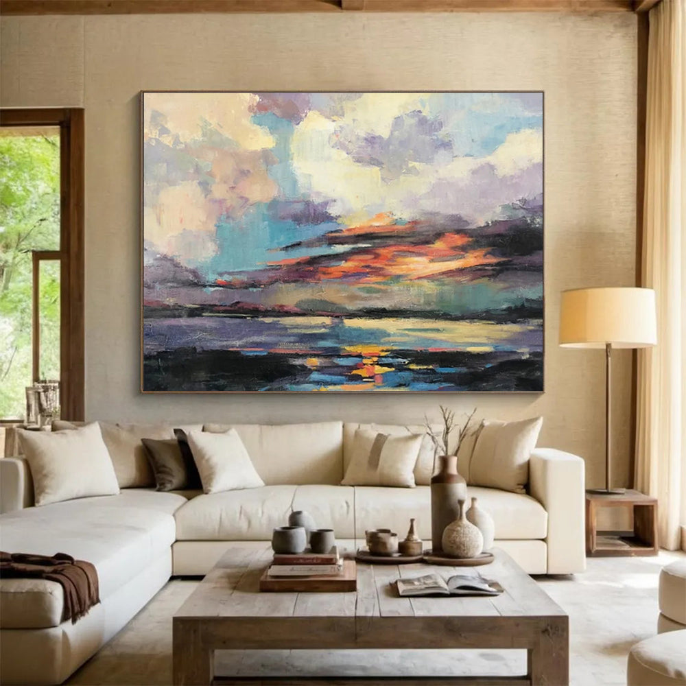 Colorful Sunset Sky Over Water Painting On Canvas DKH197