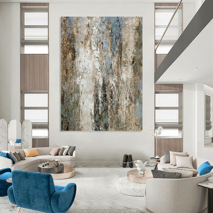 “Aged Patina” - Blue, Gray, Brown & White Textured Abstract Painting On Canvas DKH1531