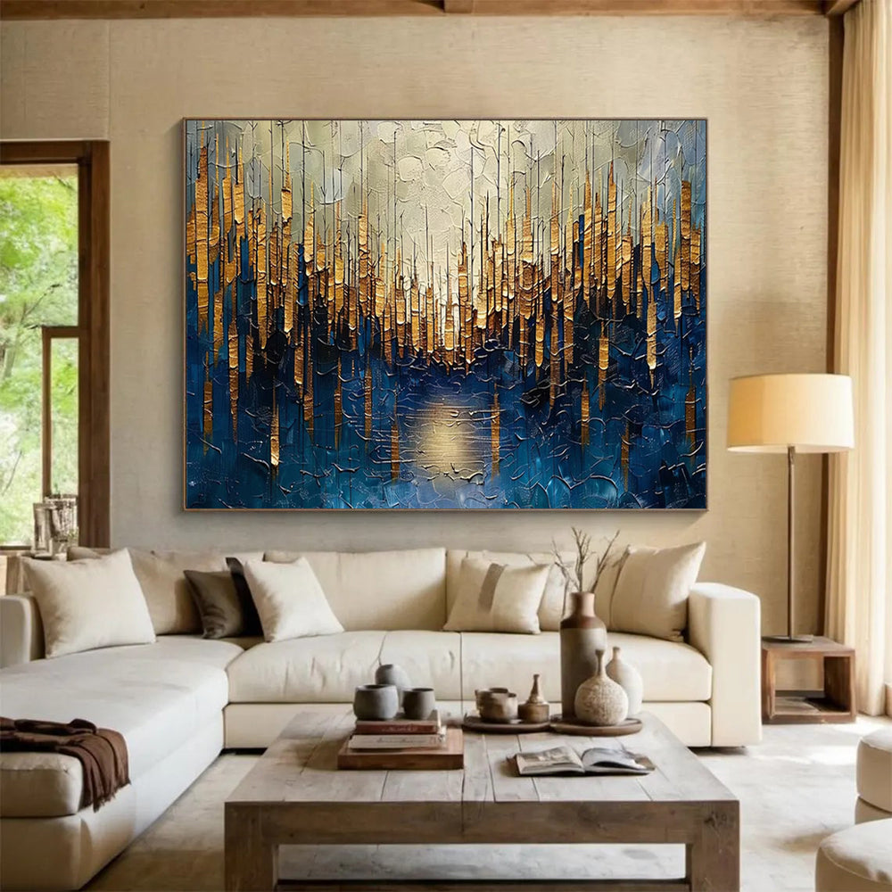 “Golden Forest Reflection” Landscape - inspired Textured Painting On Canvas DLZ157