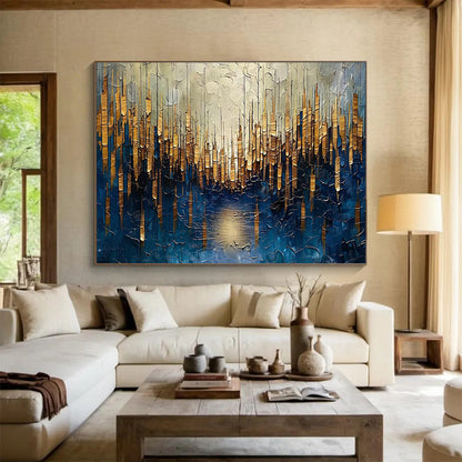 “Golden Forest Reflection” Landscape - inspired Textured Painting On Canvas DLZ157