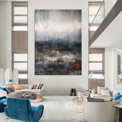 “Gray, Brown, White Abstract Seascape ‘Stormy Serenity’” - Impasto Seascape Painting On Canvas DTP368