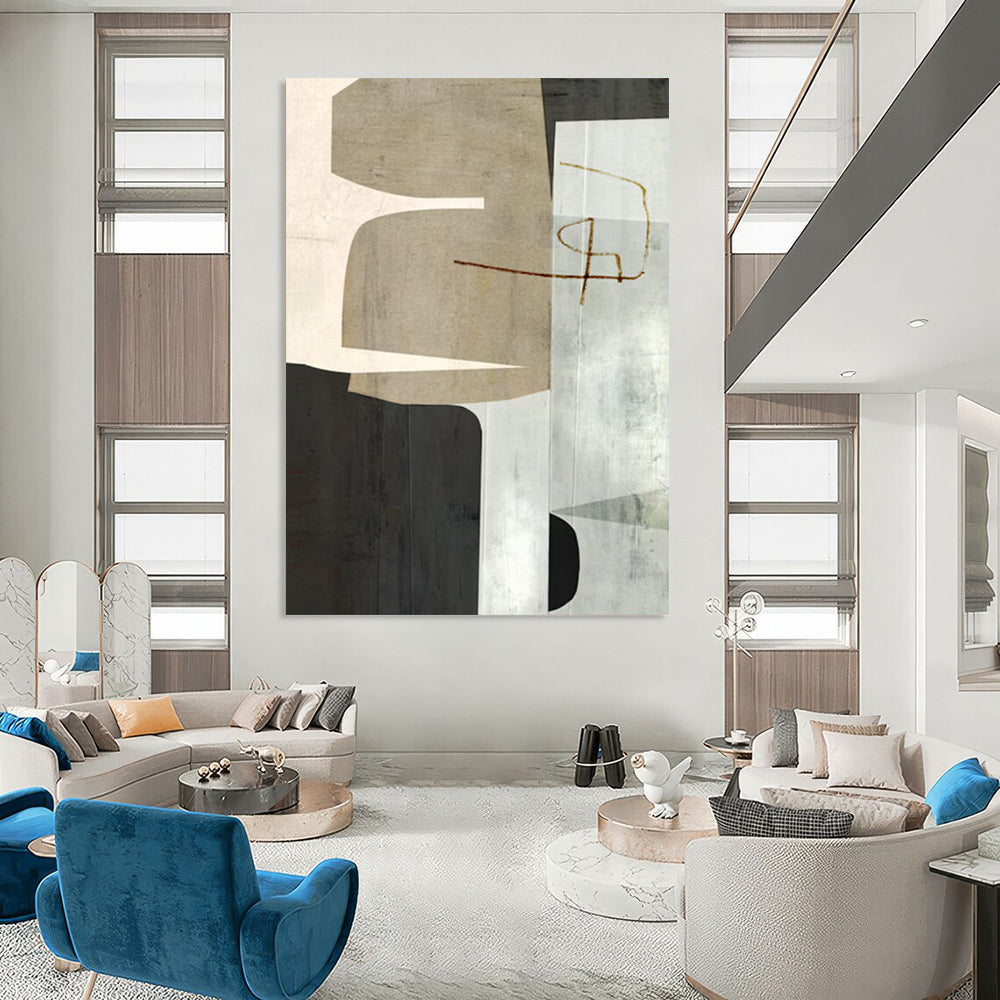 “Neutral Geometric Collage” - Modernist Abstract Painting On Canvas DTP158