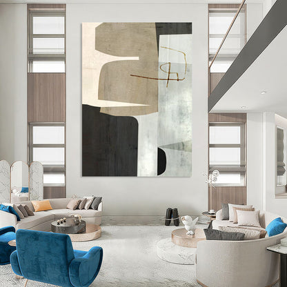 “Neutral Geometric Collage” - Modernist Abstract Painting On Canvas DTP158