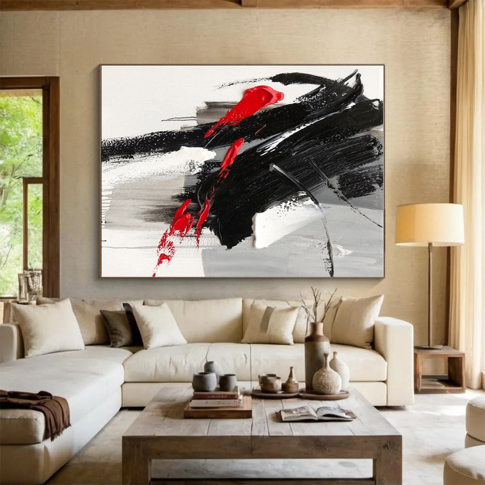 “Black - Red - Gray Bold Textures” ，Abstract Acrylic Painting CT0787