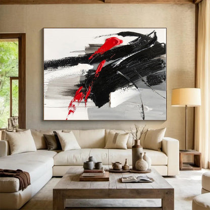 “Black - Red - Gray Bold Textures” ，Abstract Acrylic Painting CT0787