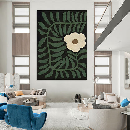 “Green - Leafed and White - Flowered Abstract” - Nature - Inspired Painting On Canvas DKH1115