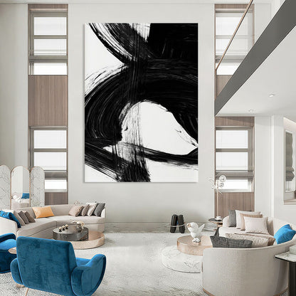 “Energetic Black Ink Wave” - Vibrant Black Ink Abstract Painting On Canvas DTP196
