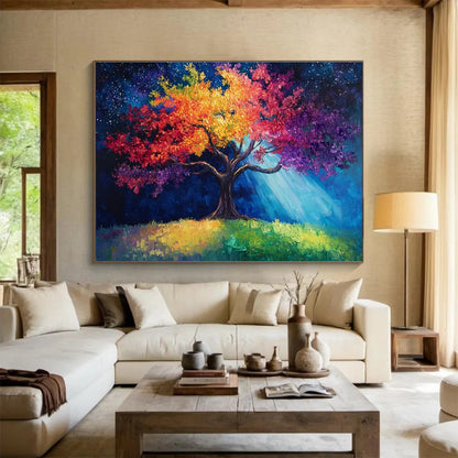 “Colorful Tree Under Starry Sky” - Fantasy Landscape Painting On Canvas DKH813