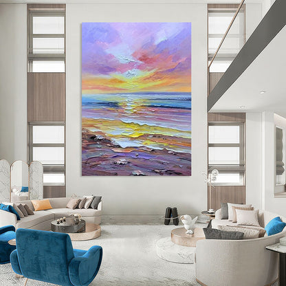 “Colorful Sunset sea - Purple, Orange, Blue Sunset Beach Scene” Painting On Canvas DTP261