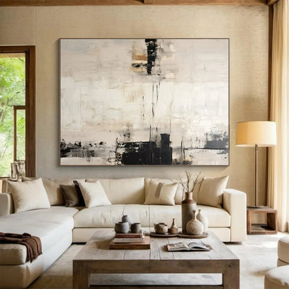 “White - Black - Beige Abstract Strokes” ，Abstract Oil Painting CT0838