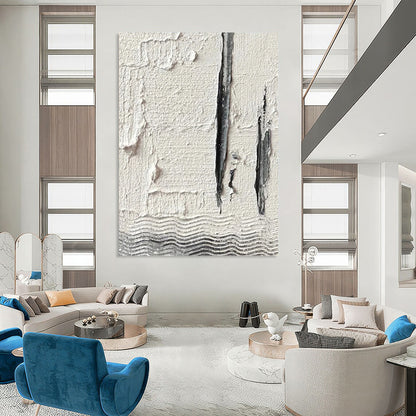 “White, Gray Textured Lines ‘Subtle Structure’” - Impasto Abstract Painting On Canvas DTP371