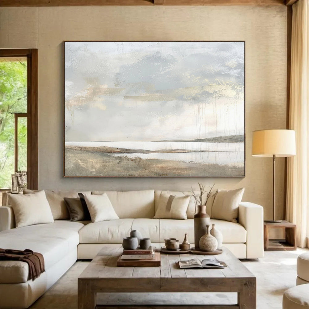 Textured Coastal Scene with Gold Hints Painting On Canvas DKH249