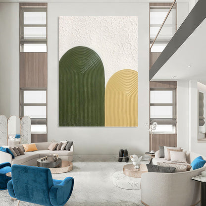 “Olive & Mustard Arches” - Green & Yellow Textured Curves Painting On Canvas DKH1176