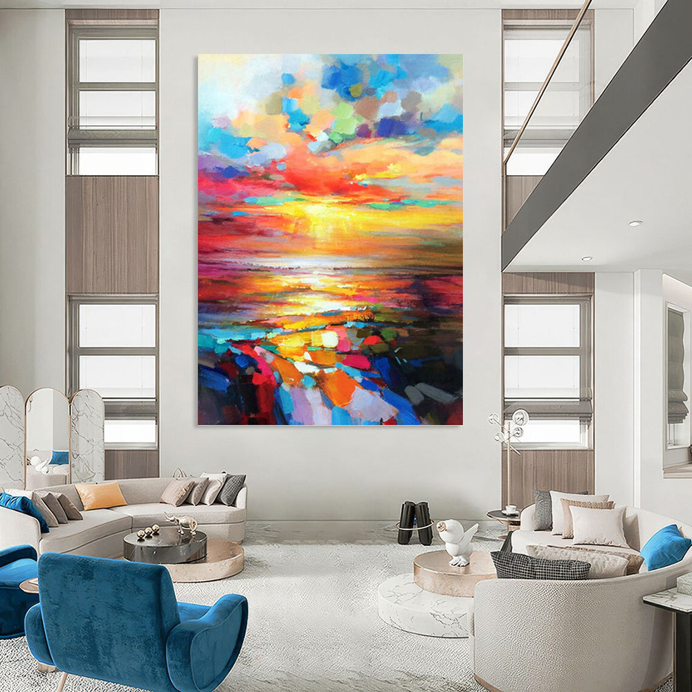 “Vibrant Sunset Seascape” - Impressionistic Landscape Painting On Canvas DKH1064