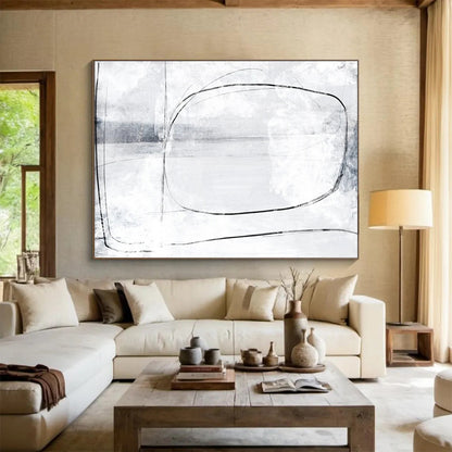 “Minimalist Black - and - White Lines” Abstract Drawing - style Painting On Canvas DLZ140